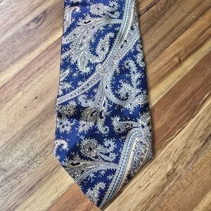 Luca Franzini Neck Tie Mens Navy Blue Paisley Silk Made in Italy Formal Business